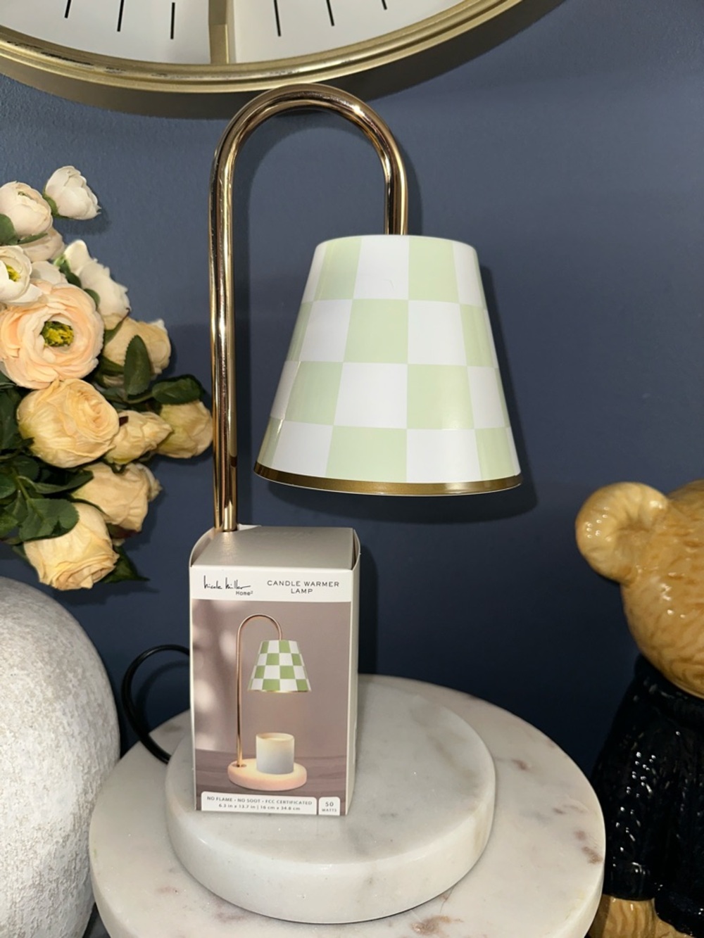 Checkerboard Candle Warmer Lamp - Pastel Green & White